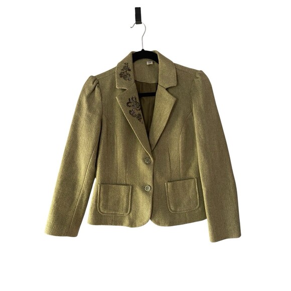 Vintage Y2K Old Navy Herringbone Wool Blazer Size S Fitted Short Academia Preppy - Picture 4 of 16